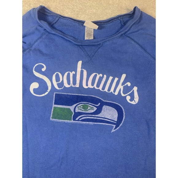 SEATTLE SEAHAWKS Blue Wide-Neck RETRO NFL FOOTBALL SWEATSHIRT Team Fan Women's S - Picture 4 of 7